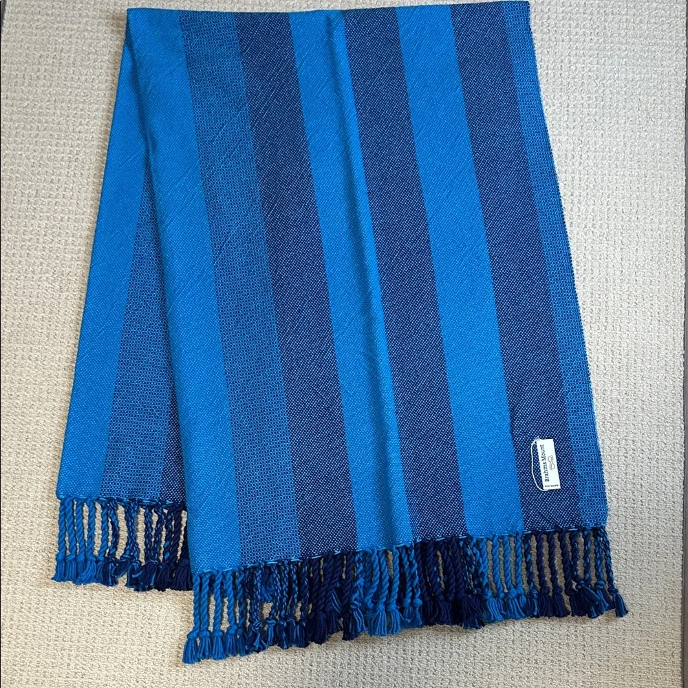 NWOT Brahms Mount Monhegan Cotton Throw in Two Toned Blue Striped Pattern